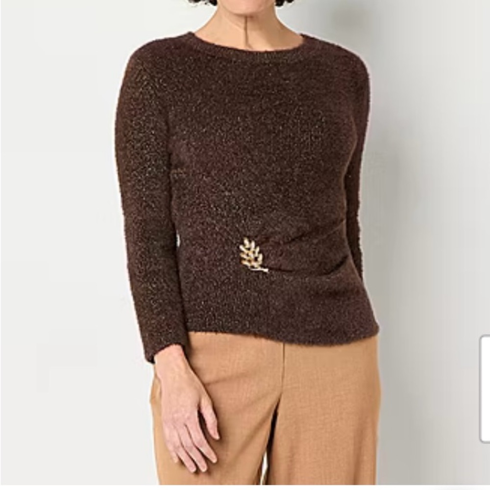 Liz Claiborne NWT Elegant Brown Sweater With Removable Brooch Medium